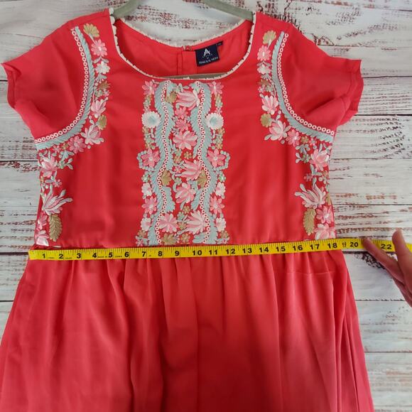 Anthropologie Pankaj & Nidhi Pink Cottagecore Maxi Dress XL Pastel Embroidered - Picture 10 of 14